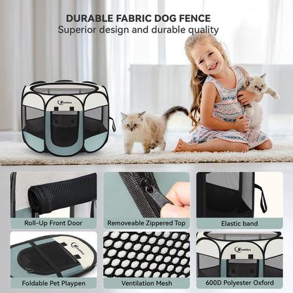 Siedihit Dog Cat Playpen, Puppy Pet Playpen Indoor for Small Dog Crate Tent Cage Outdoor, Portable Pop Up Dogs Enclosure Kennel with Carrying Case for Dogs/Cats/Rabbits(Grey, Small