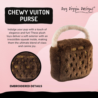Diggin Designs Sniffany & Co Squeaky Plush Dog Toy Purse | Luxury-Inspired Parody Designer Handbag with Built-in Squeaker, Soft Plush Fashion Dog Toy – Haute Couture Purses & Handbags