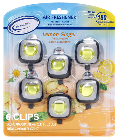 Air Jungles New Car Scent Car Air Freshener Vent Clip, 6 Count Long Lasting Up to 180 days, Natural Essential Oil Car Fragrance for Women and Men, Odor Eliminator - 4ml Each