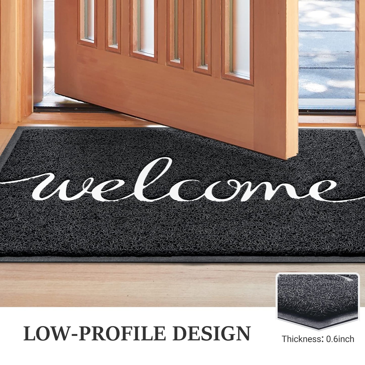 BeneathYourFeet Door Mat (30"x17.5",Black), Welcome Mat Low Profile Front Doormat Floor Mat Non Slip Rugs for Entryway, Patio, High Traffic Areas