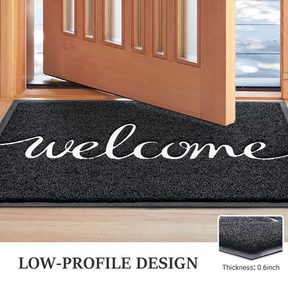 BeneathYourFeet Door Mat (30"x17.5",Black), Welcome Mat Low Profile Front Doormat Floor Mat Non Slip Rugs for Entryway, Patio, High Traffic Areas
