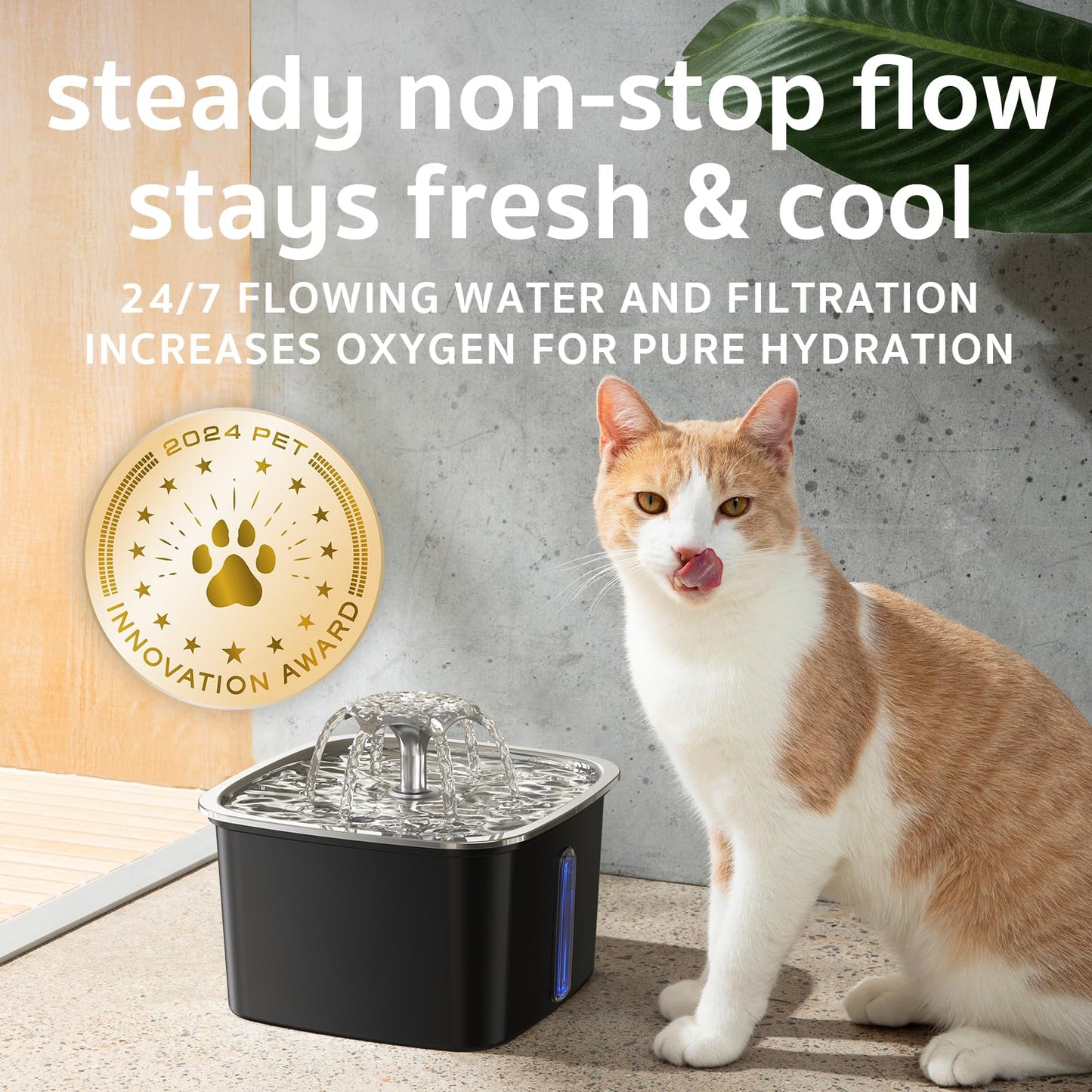 Veken Innovation Award Winner Stainless Steel Cat Water Fountain, 108oz/3.2L Automatic Pet Fountain Dog Water Dispenser with 3 Replacement Filters & Silicone Mat, Gifts for Cats, Dogs (Silver)