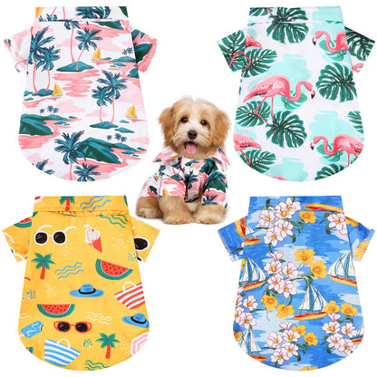 Weewooday 4 Pieces Small Pet Summer T-Shirts Hawaii Style Floral Pet Dog Shirt Breathable Cool Clothes Beach Seaside Puppy Sweatshirt for Puppy(Floral Style,Medium)