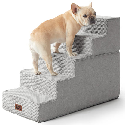 EHEYCIGA Dog Stairs for Bed 18" H, 4-Step Dog Steps for High Bed, Pet Steps for Small Dogs and Cats, Non-Slip Balanced Pet Ramp Indoor, Grey
