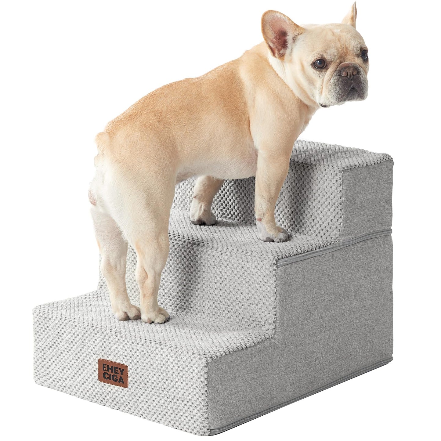 EHEYCIGA Dog Stairs for Bed 18" H, 4-Step Dog Steps for High Bed, Pet Steps for Small Dogs and Cats, Non-Slip Balanced Pet Ramp Indoor, Grey
