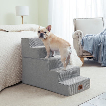 EHEYCIGA Dog Stairs for Bed 18" H, 4-Step Dog Steps for High Bed, Pet Steps for Small Dogs and Cats, Non-Slip Balanced Pet Ramp Indoor, Grey