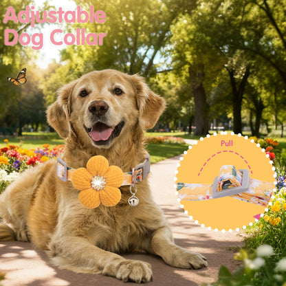 Small Dog Collar with Flower, Puppy Collar for Girl Dog Collars for Small Dogs Cute Dog Collar with Bell, Adjustable Length