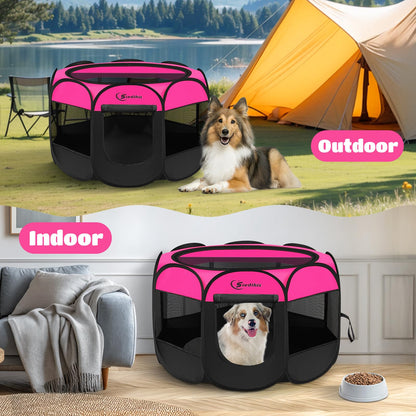 Siedihit Dog Cat Playpen, Puppy Pet Playpen Indoor for Small Dog Crate Tent Cage Outdoor, Portable Pop Up Dogs Enclosure Kennel with Carrying Case for Dogs/Cats/Rabbits(Grey, Small