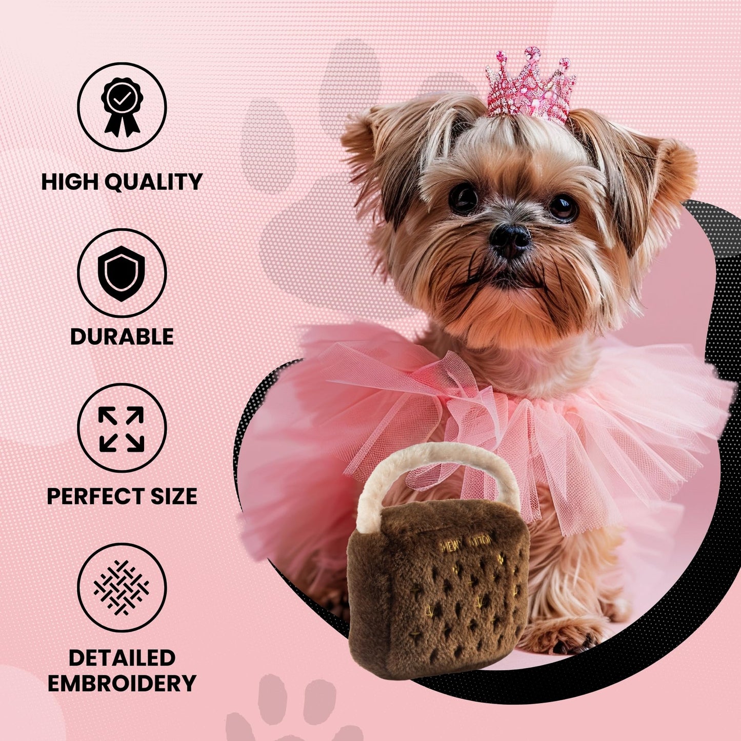 Diggin Designs Sniffany & Co Squeaky Plush Dog Toy Purse | Luxury-Inspired Parody Designer Handbag with Built-in Squeaker, Soft Plush Fashion Dog Toy – Haute Couture Purses & Handbags