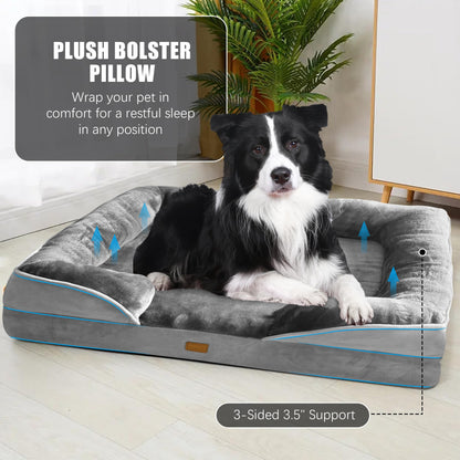 Orthopedic Dog Bed with Sides - Dog Sofa Beds for Medium Dogs, Supportive Foam Pet Couch Bed with Washable Removable Cover, Waterproof Lining and Non-Slip Bottom, Grey - M