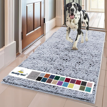 Muddy Mat® | Super Absorbent Door Mat Indoor, Microfiber Quick Dry Chenille Entryway Rug, Non-Slip Front Door Mat, Indoor Mats for Entryway, Machine Washable Pet Rug, Grey 30"x19"