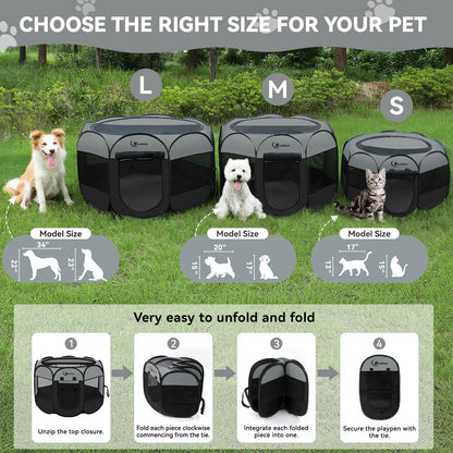 Siedihit Dog Cat Playpen, Puppy Pet Playpen Indoor for Small Dog Crate Tent Cage Outdoor, Portable Pop Up Dogs Enclosure Kennel with Carrying Case for Dogs/Cats/Rabbits(Grey, Small