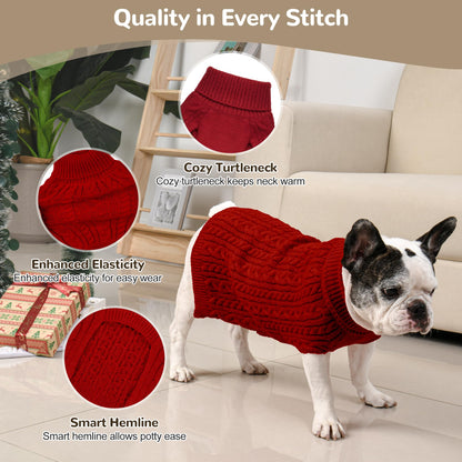 2 Pack Dog Sweaters for Small Dogs Winter Turtleneck Pullover Cable Knit Fleece Stretch Puppy Doggie Chihuahua Toy Poodle Yorkie Pomeranian Boy Girl Pet Clothes (S, Pink & Purple)