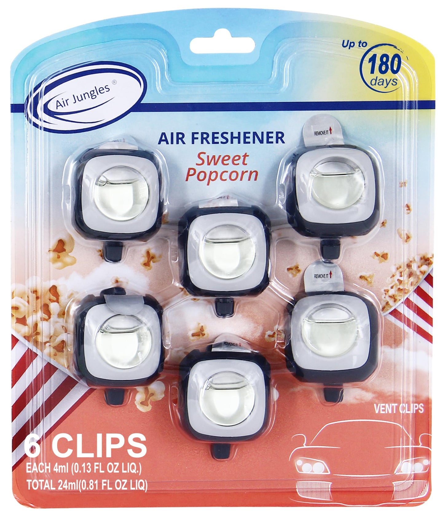 Air Jungles New Car Scent Car Air Freshener Vent Clip, 6 Count Long Lasting Up to 180 days, Natural Essential Oil Car Fragrance for Women and Men, Odor Eliminator - 4ml Each