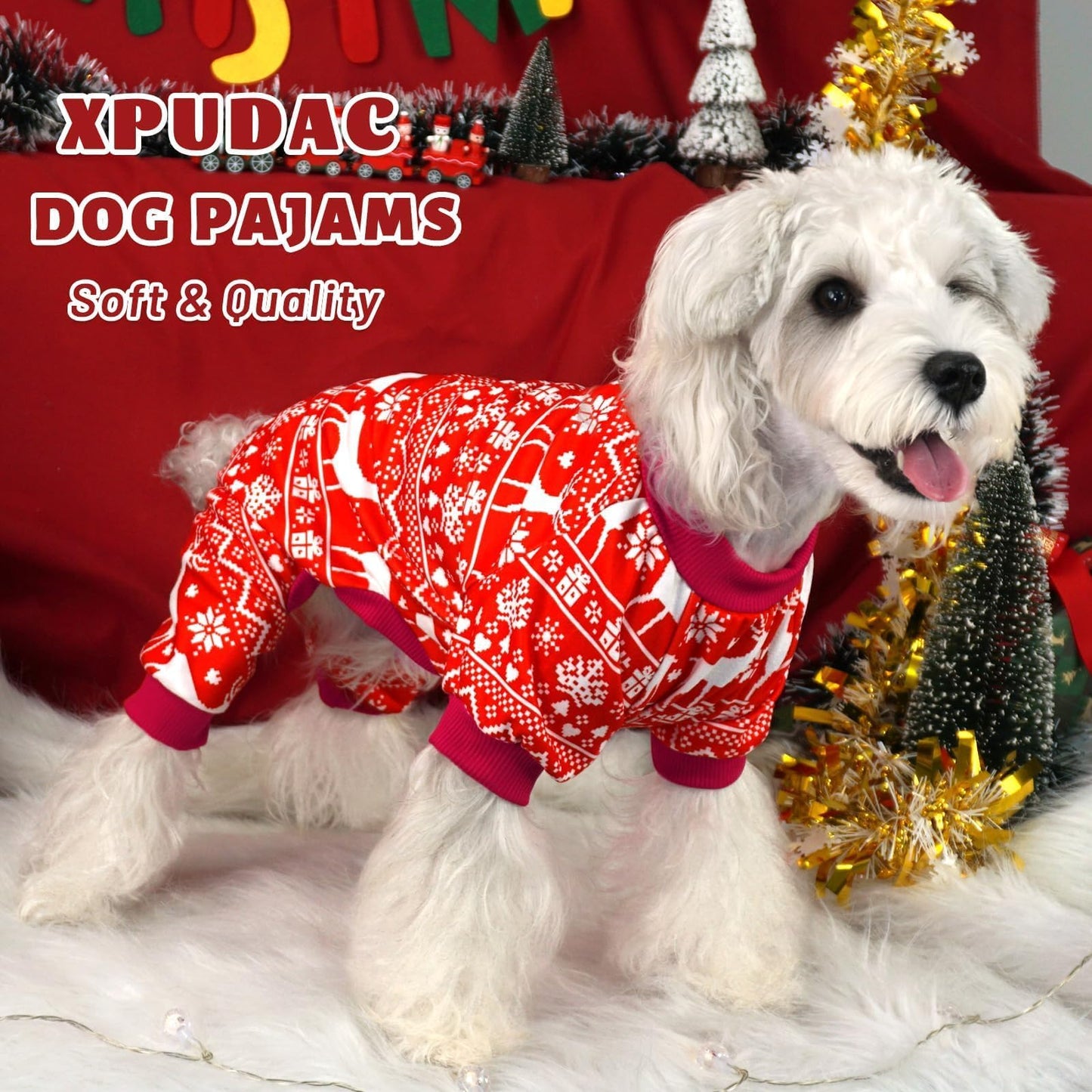 XPUDAC 4 Pack Dog Pajamas Soft Strechy Summer Dog Pjs Puppy Clothes for Small Medium Dogs Boy Girl Cat Pet Outfits, M