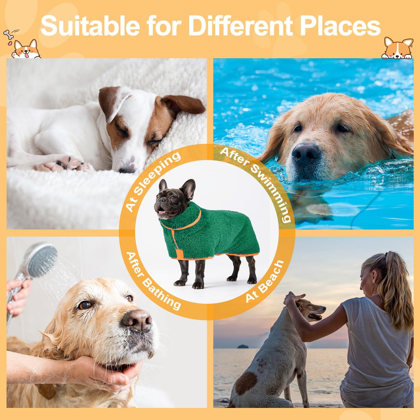Bienbee Dog Bathrobe, Quick Drying Super Absorbent Dog Robes for After Bath, Warm Keeping Dogs Towel, Dogs Bath Supplies, Dark Blue XL