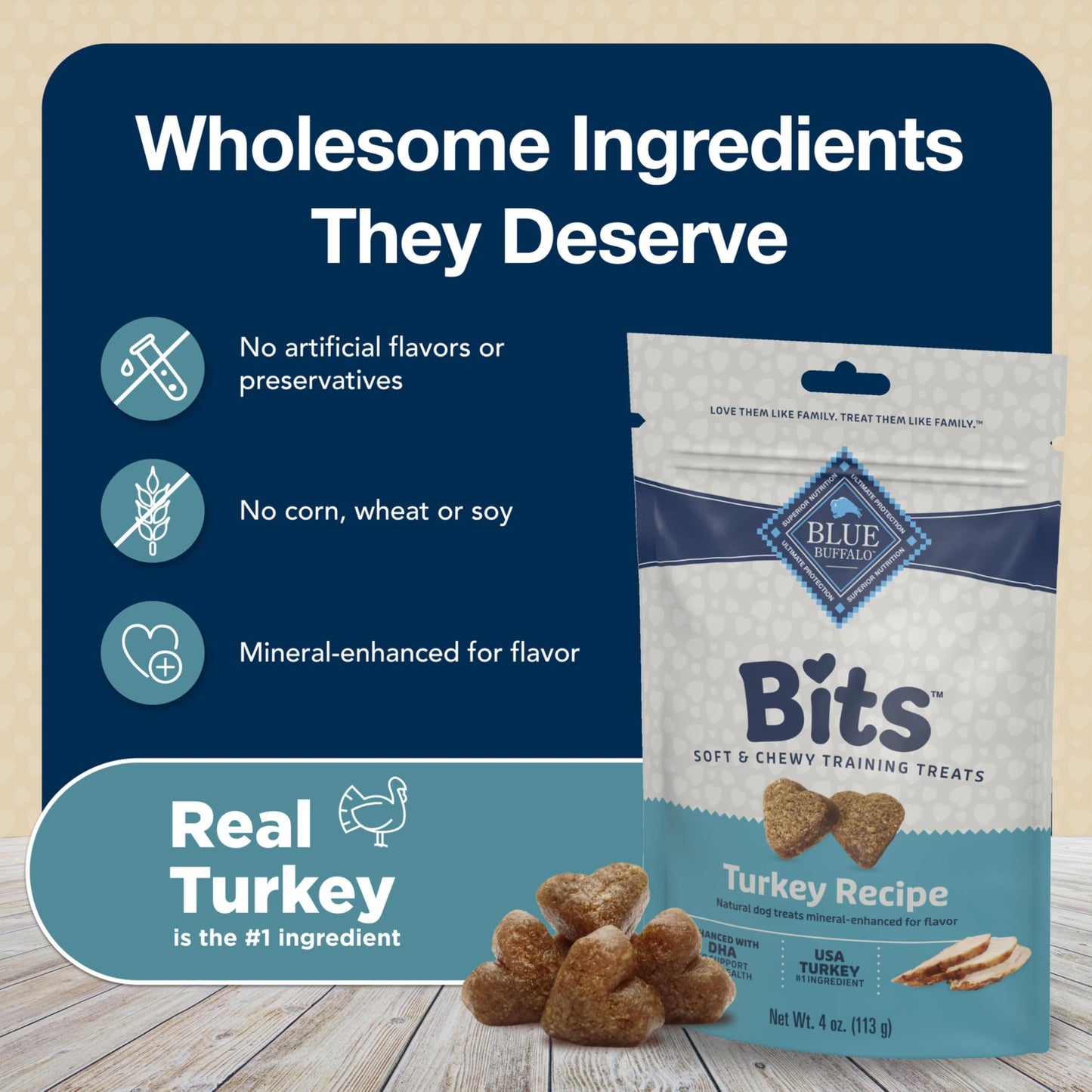 Blue Buffalo Bits Soft Dog Treats for Training, Made with Natural Ingredients & Enhanced with DHA, Beef Recipe, 19-oz Bag