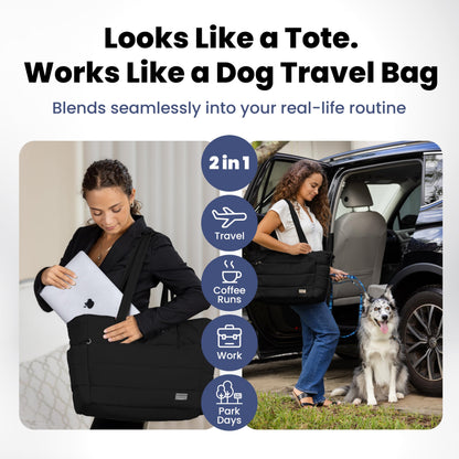 rubyloo Puffer Dog Travel Bag for Dog Moms – Doggy Diaper Bag with Pet Bowls & Food Storage or Everyday Puffy Tote – Doggy Mom Gifts for Women – Lightweight, Travel-Ready Gift for Pet Lovers – Beige