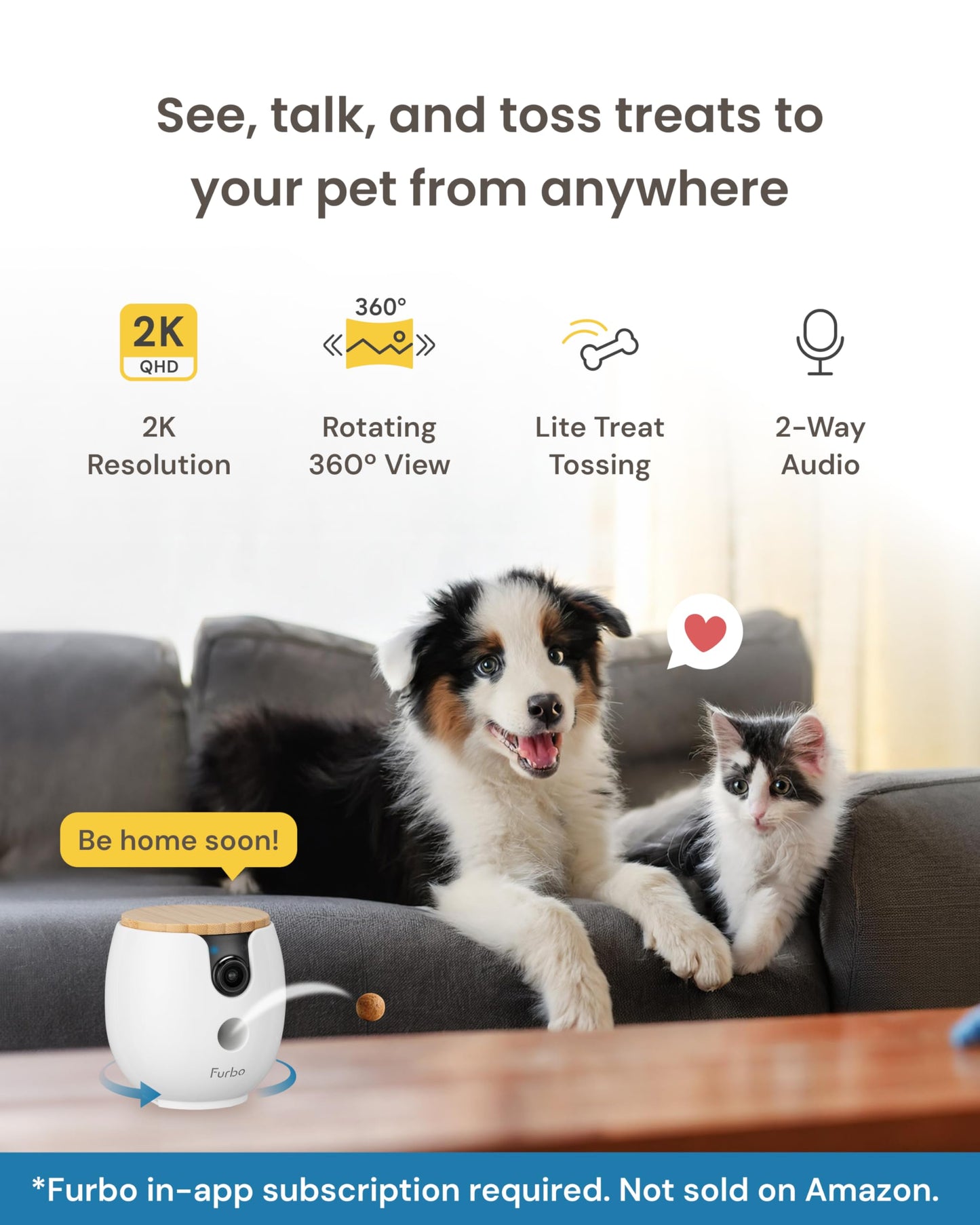 Furbo Mini 360° [Subscription Required] New 2K QHD Pet Camera - Unlock w/Paid Plan: Dog & Cat Safety Alerts, Rotating Treat Toss, 2-Way Speaker (Low Risk, 3mo Min. Cancel Anytime)