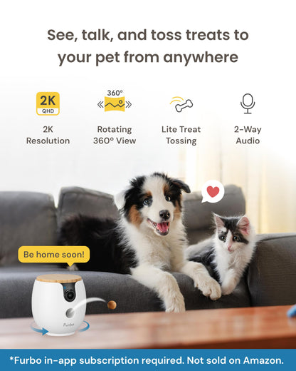 Furbo Mini 360° [Subscription Required] New 2K QHD Pet Camera - Unlock w/Paid Plan: Dog & Cat Safety Alerts, Rotating Treat Toss, 2-Way Speaker (Low Risk, 3mo Min. Cancel Anytime)