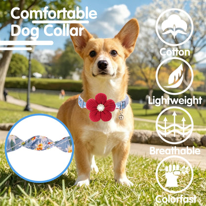 Small Dog Collar with Flower, Puppy Collar for Girl Dog Collars for Small Dogs Cute Dog Collar with Bell, Adjustable Length