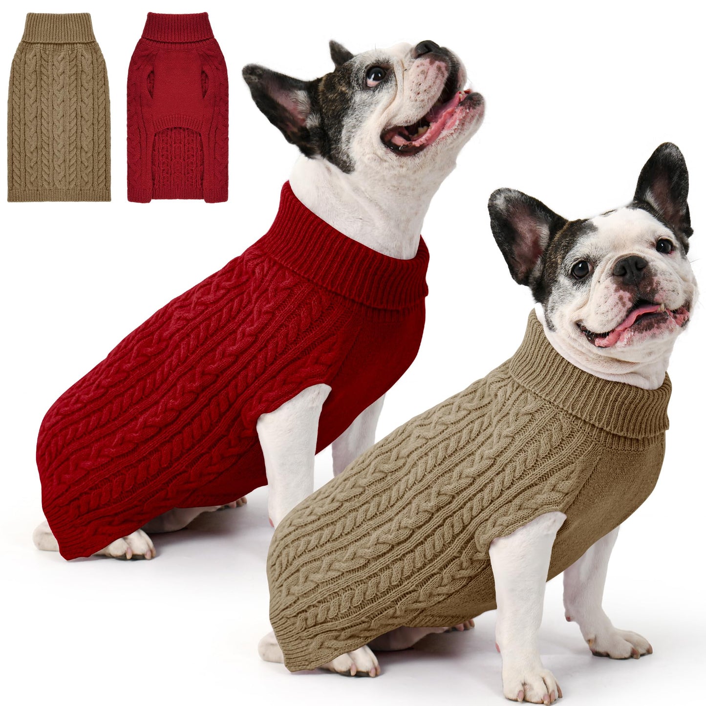 2 Pack Dog Sweaters for Small Dogs Winter Turtleneck Pullover Cable Knit Fleece Stretch Puppy Doggie Chihuahua Toy Poodle Yorkie Pomeranian Boy Girl Pet Clothes (S, Pink & Purple)