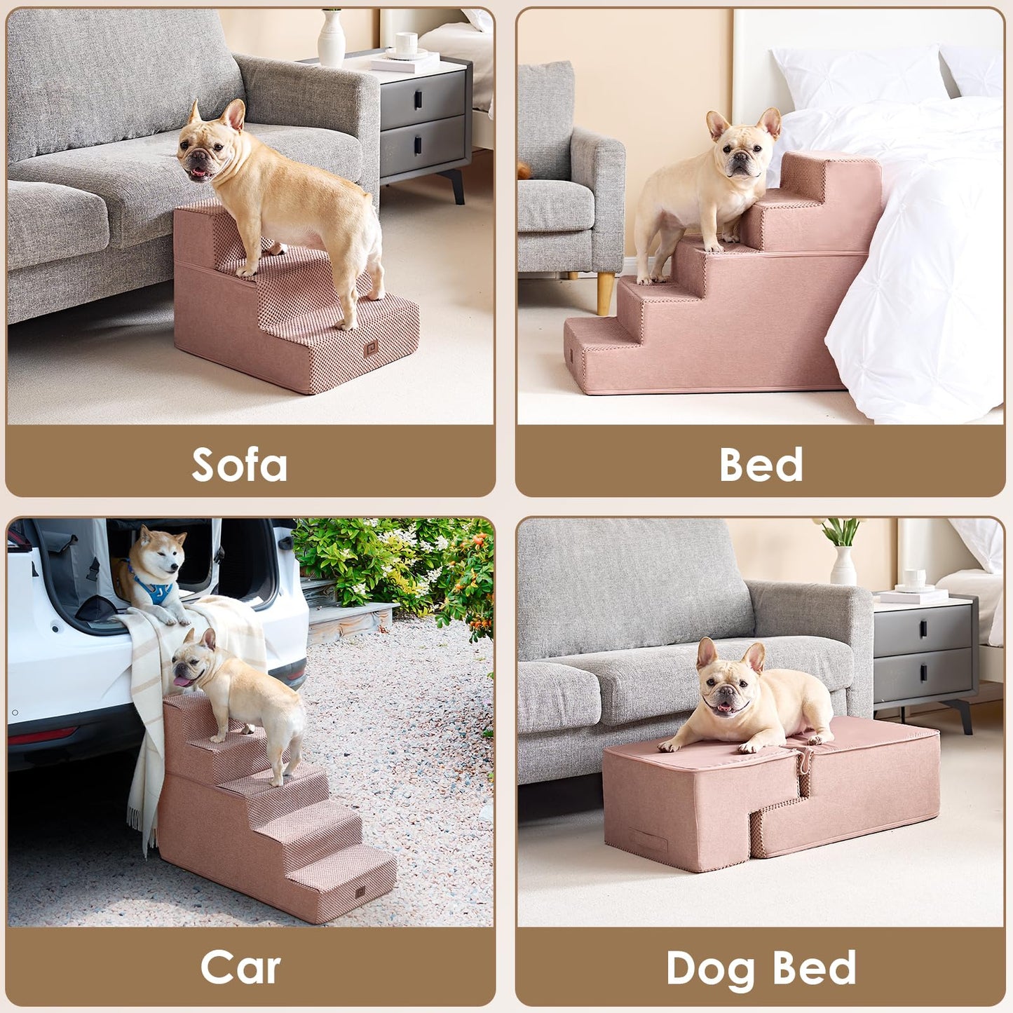 EHEYCIGA Dog Stairs for Bed 18" H, 4-Step Dog Steps for High Bed, Pet Steps for Small Dogs and Cats, Non-Slip Balanced Pet Ramp Indoor, Grey