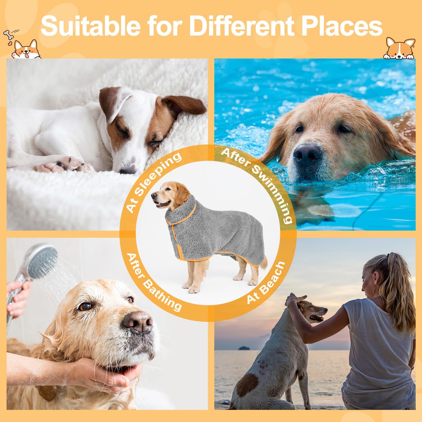 Bienbee Dog Bathrobe, Quick Drying Super Absorbent Dog Robes for After Bath, Warm Keeping Dogs Towel, Dogs Bath Supplies, Dark Blue XL