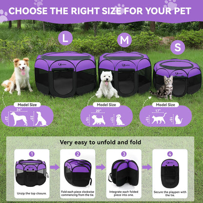 Siedihit Dog Cat Playpen, Puppy Pet Playpen Indoor for Small Dog Crate Tent Cage Outdoor, Portable Pop Up Dogs Enclosure Kennel with Carrying Case for Dogs/Cats/Rabbits(Grey, Small
