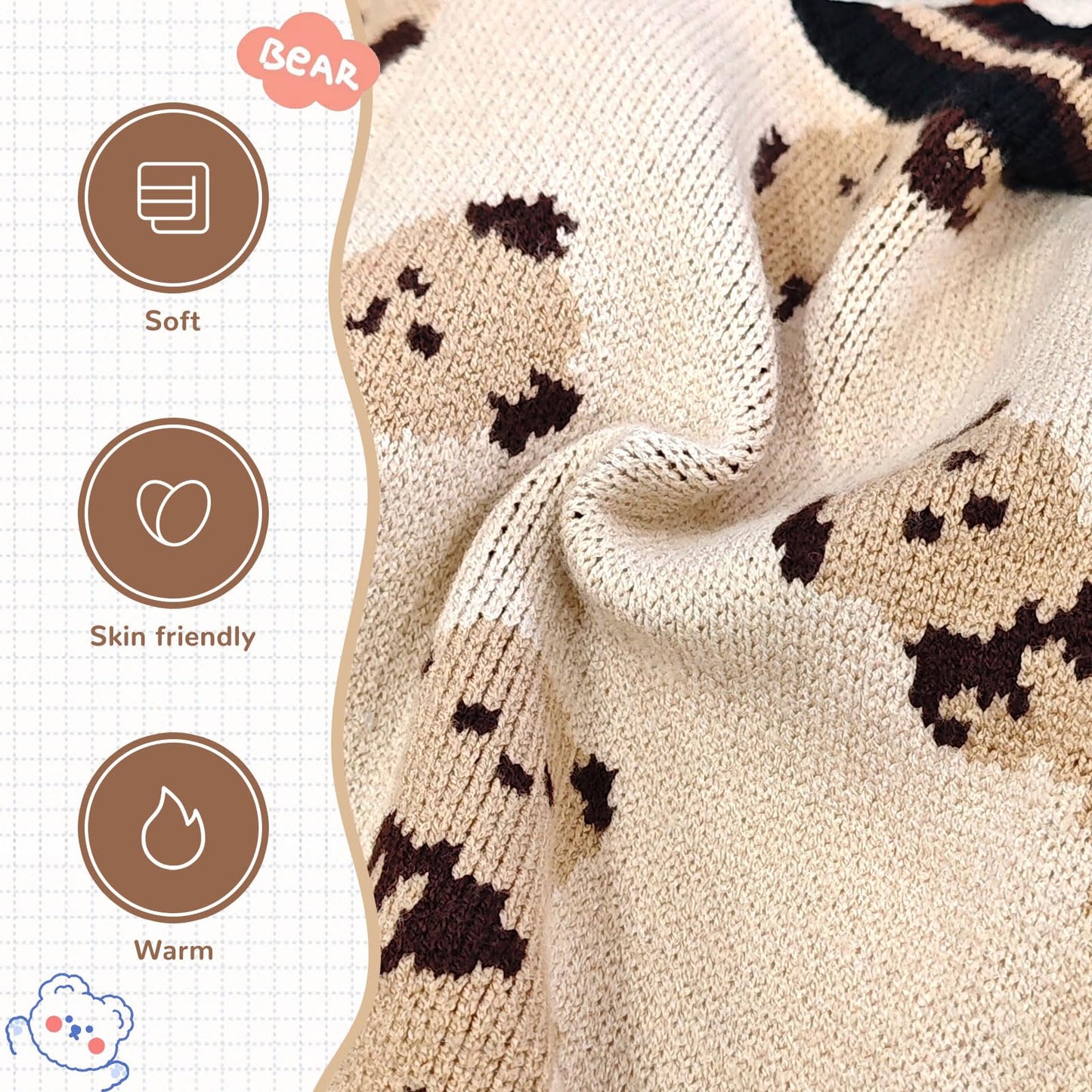 ABRRLO Small Dog Sweaters Cute Bear Dog Cardigans Clothes for Small Medium Dogs Boy Girl Puppy Cat Knitting Cardigan Outfits Dogs Autumn Coats Warm Pet Doggy Clothes Soft Knitwear Apparel (Beige,M)