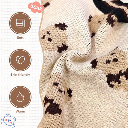ABRRLO Small Dog Sweaters Cute Bear Dog Cardigans Clothes for Small Medium Dogs Boy Girl Puppy Cat Knitting Cardigan Outfits Dogs Autumn Coats Warm Pet Doggy Clothes Soft Knitwear Apparel (Beige,M)