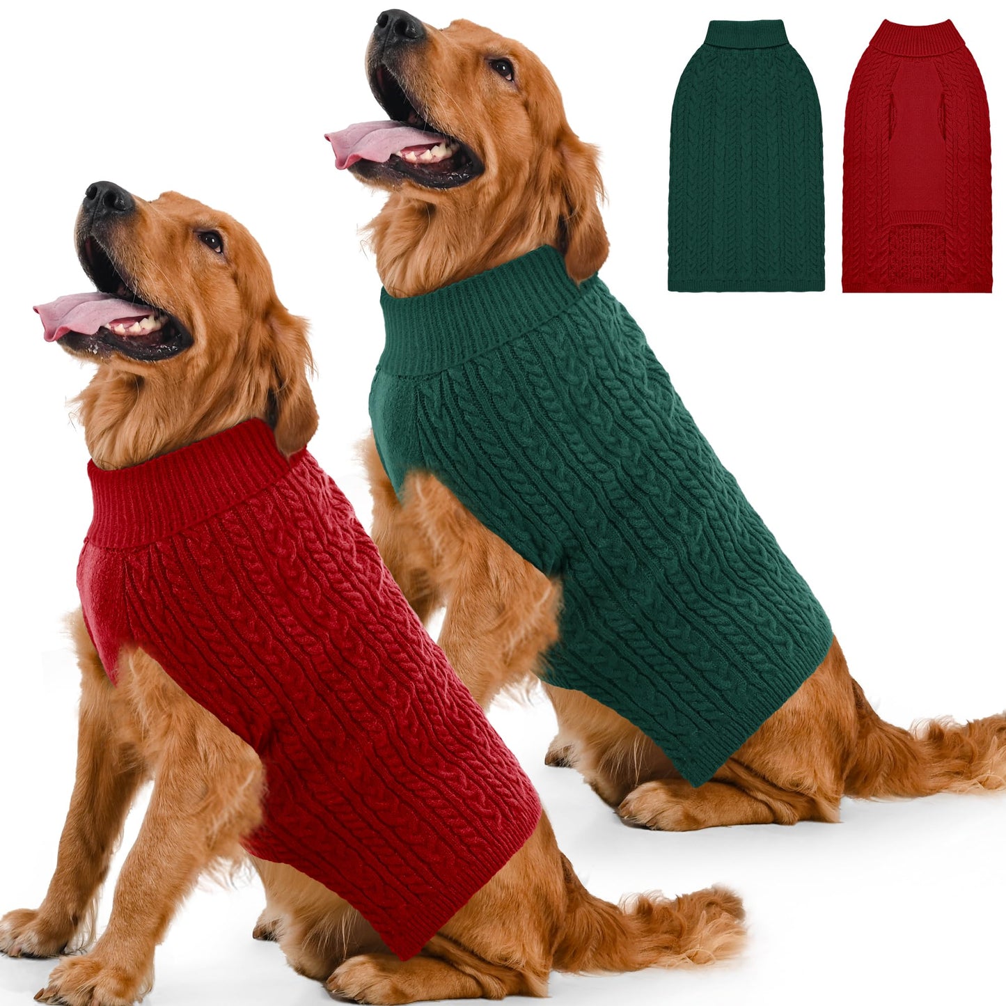 2 Pack Dog Sweaters for Small Dogs Winter Turtleneck Pullover Cable Knit Fleece Stretch Puppy Doggie Chihuahua Toy Poodle Yorkie Pomeranian Boy Girl Pet Clothes (S, Pink & Purple)