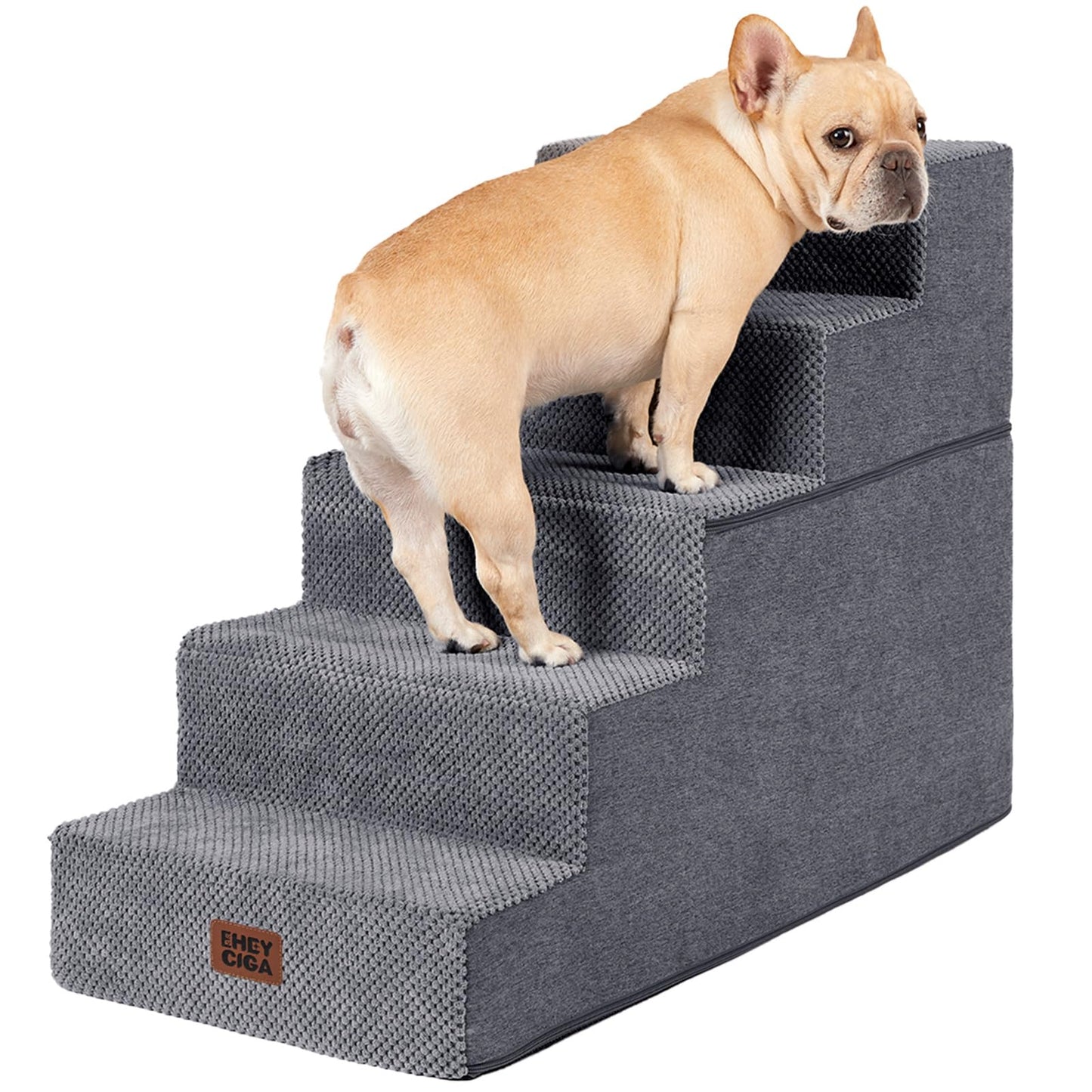EHEYCIGA Dog Stairs for Bed 18" H, 4-Step Dog Steps for High Bed, Pet Steps for Small Dogs and Cats, Non-Slip Balanced Pet Ramp Indoor, Grey