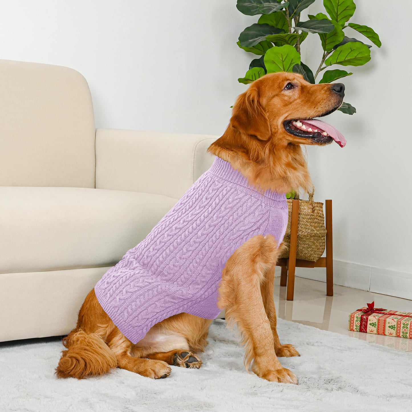 2 Pack Dog Sweaters for Small Dogs Winter Turtleneck Pullover Cable Knit Fleece Stretch Puppy Doggie Chihuahua Toy Poodle Yorkie Pomeranian Boy Girl Pet Clothes (S, Pink & Purple)