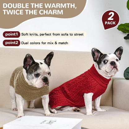 2 Pack Dog Sweaters for Small Dogs Winter Turtleneck Pullover Cable Knit Fleece Stretch Puppy Doggie Chihuahua Toy Poodle Yorkie Pomeranian Boy Girl Pet Clothes (S, Pink & Purple)
