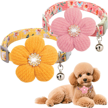 Small Dog Collar with Flower, Puppy Collar for Girl Dog Collars for Small Dogs Cute Dog Collar with Bell, Adjustable Length