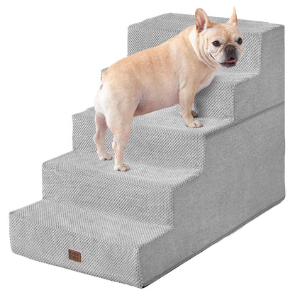 EHEYCIGA Dog Stairs for Bed 18" H, 4-Step Dog Steps for High Bed, Pet Steps for Small Dogs and Cats, Non-Slip Balanced Pet Ramp Indoor, Grey