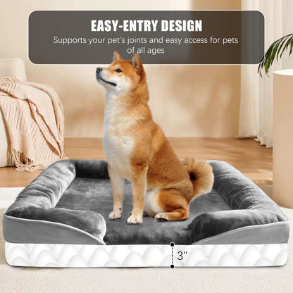 Orthopedic Dog Bed with Sides - Dog Sofa Beds for Medium Dogs, Supportive Foam Pet Couch Bed with Washable Removable Cover, Waterproof Lining and Non-Slip Bottom, Grey - M