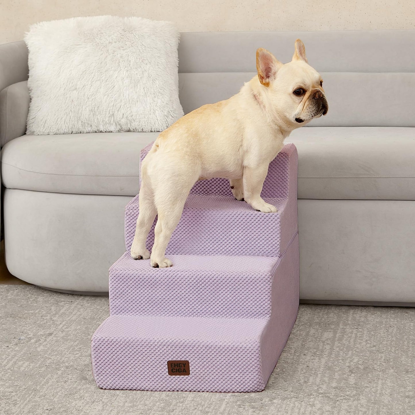 EHEYCIGA Dog Stairs for Bed 18" H, 4-Step Dog Steps for High Bed, Pet Steps for Small Dogs and Cats, Non-Slip Balanced Pet Ramp Indoor, Grey