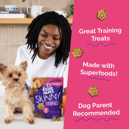 Fruitables Skinny Mini Dog Treats, Healthy Sweet Potato Treat for Dogs, Low Calorie & Delicious, Puppy Training, No Wheat, Corn or Soy, Made in the USA, Bacon and Apple Flavor, 12oz