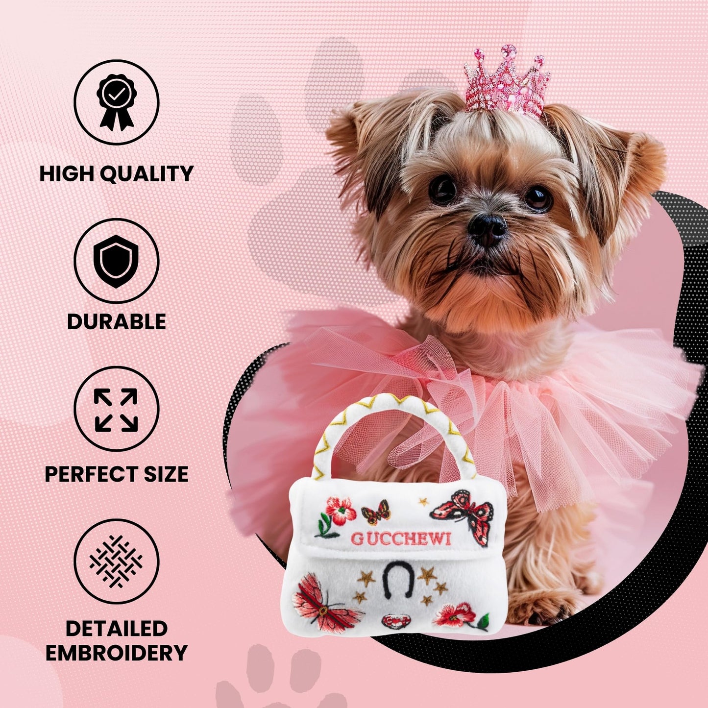 Diggin Designs Sniffany & Co Squeaky Plush Dog Toy Purse | Luxury-Inspired Parody Designer Handbag with Built-in Squeaker, Soft Plush Fashion Dog Toy – Haute Couture Purses & Handbags