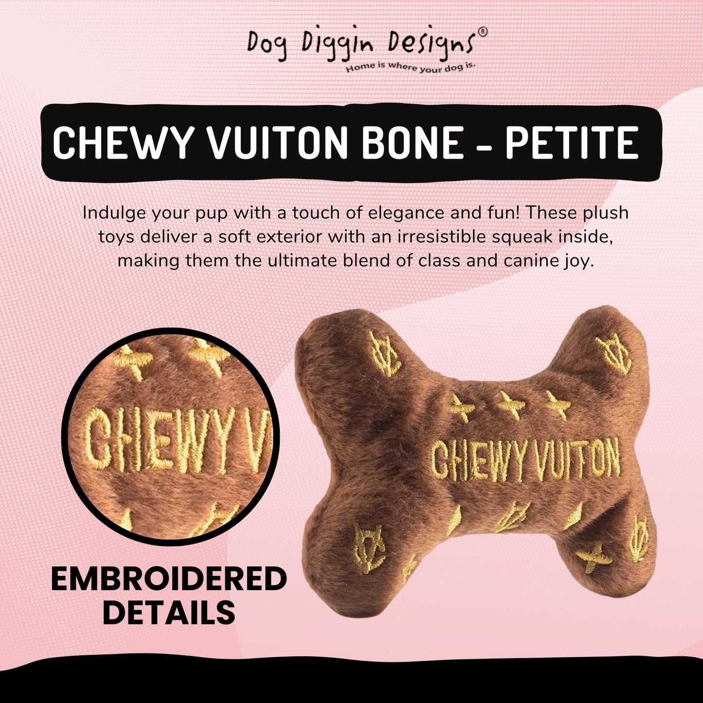Diggin Designs Sniffany & Co Squeaky Plush Dog Toy Purse | Luxury-Inspired Parody Designer Handbag with Built-in Squeaker, Soft Plush Fashion Dog Toy – Haute Couture Purses & Handbags
