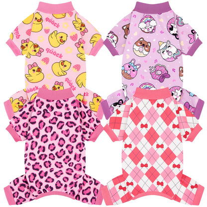XPUDAC 4 Pack Dog Pajamas Soft Strechy Summer Dog Pjs Puppy Clothes for Small Medium Dogs Boy Girl Cat Pet Outfits, M
