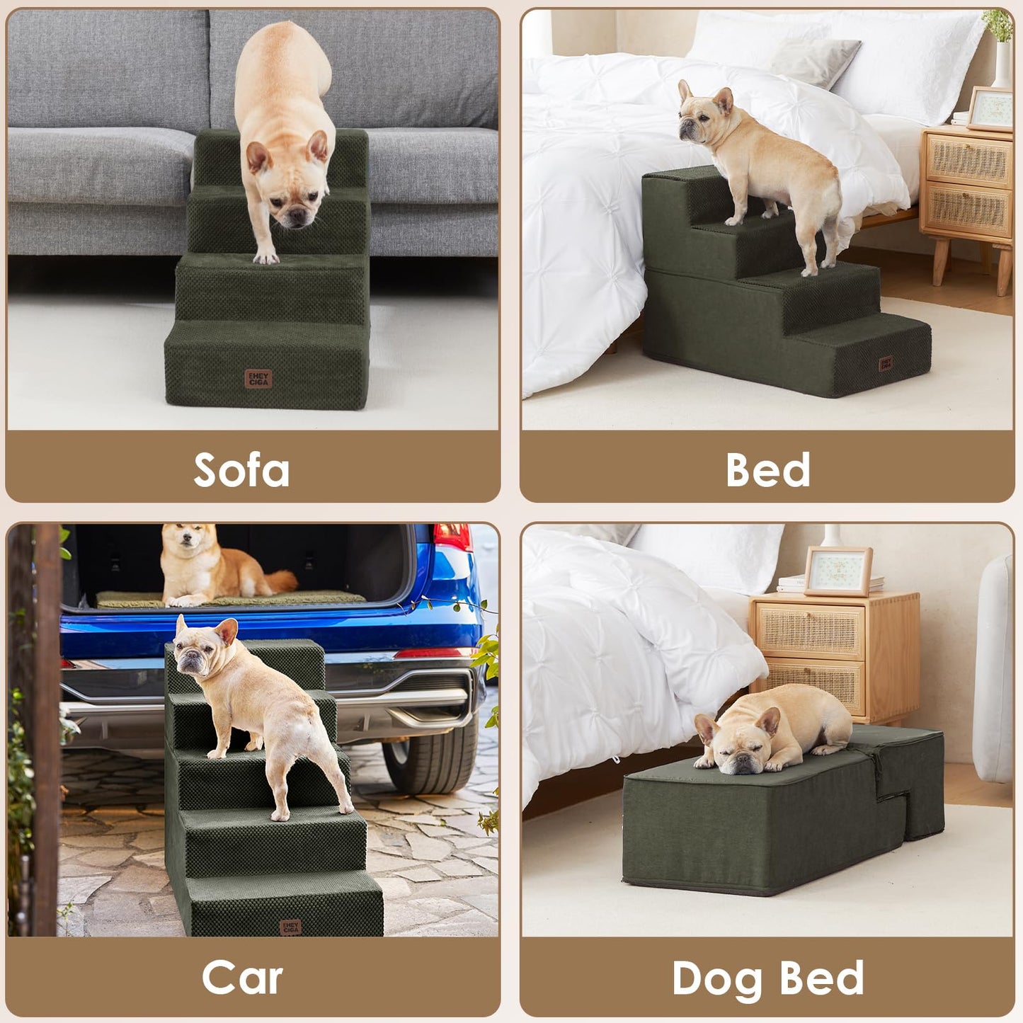 EHEYCIGA Dog Stairs for Bed 18" H, 4-Step Dog Steps for High Bed, Pet Steps for Small Dogs and Cats, Non-Slip Balanced Pet Ramp Indoor, Grey