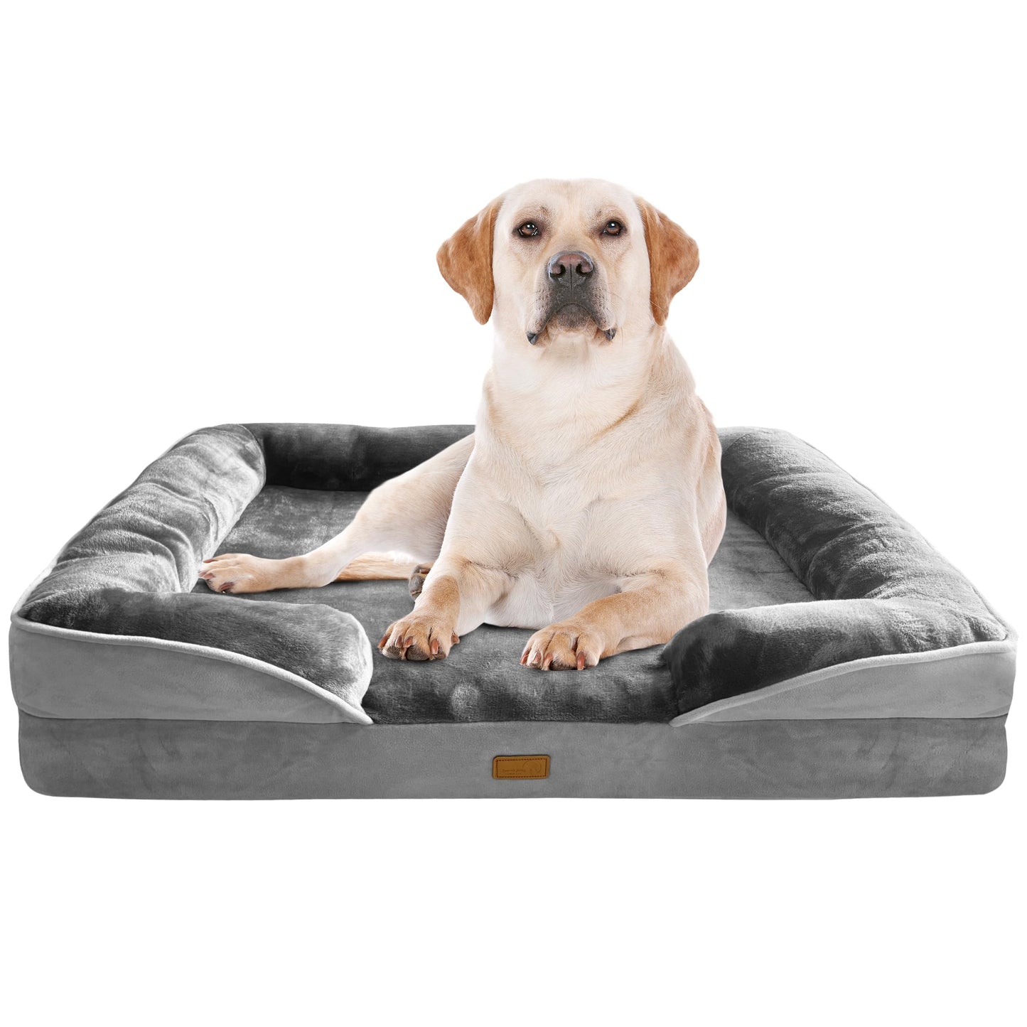 Orthopedic Dog Bed with Sides - Dog Sofa Beds for Medium Dogs, Supportive Foam Pet Couch Bed with Washable Removable Cover, Waterproof Lining and Non-Slip Bottom, Grey - M