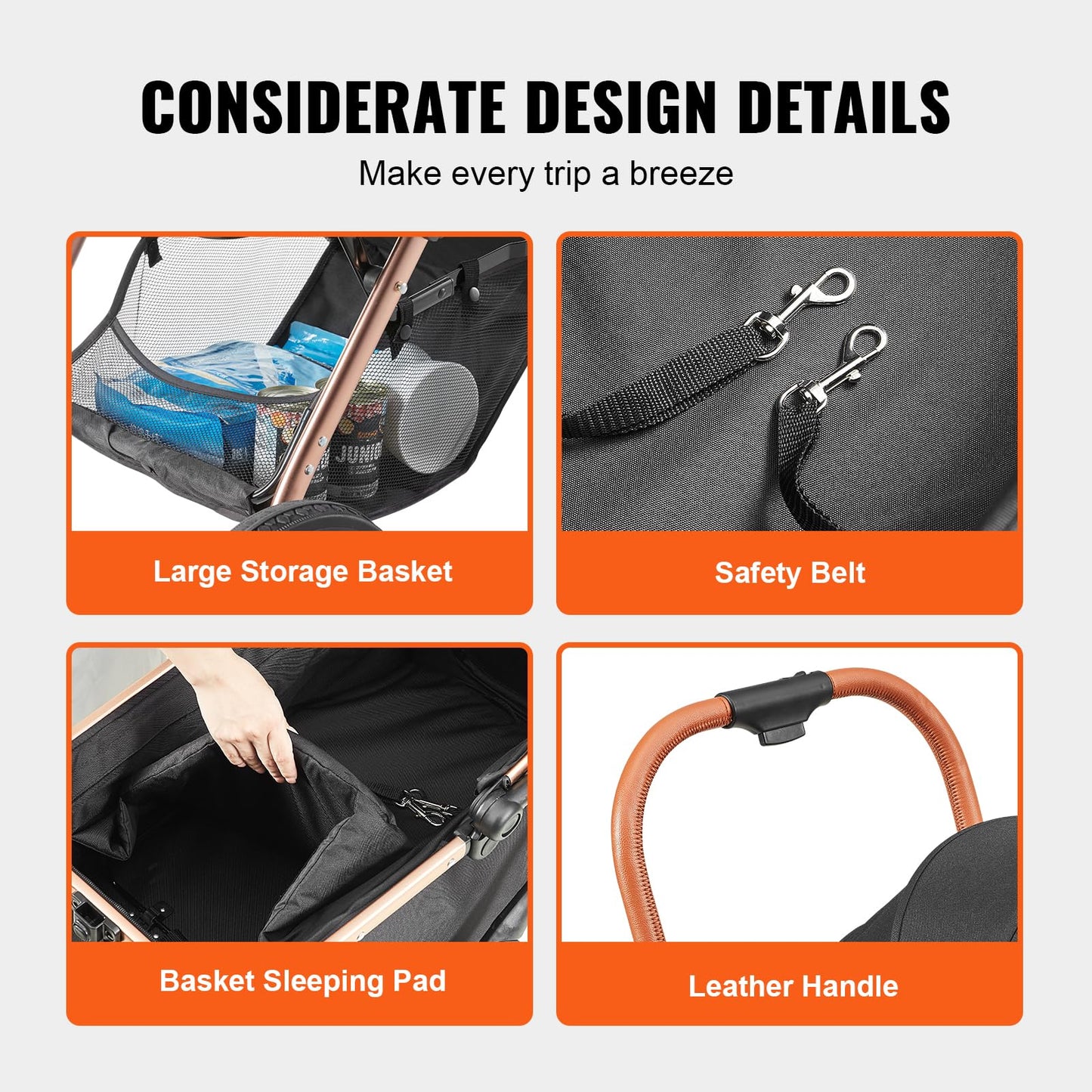 VEVOR Pet Stroller, 35 lbs Weight Capacity, Foldable Dog Stroller Cart, 4 Wheels Cats Strollers with with Detachable Carrier & Mesh Windows, Portable Design with Brake for Small to Medium Pets