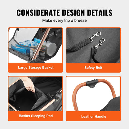 VEVOR Pet Stroller, 35 lbs Weight Capacity, Foldable Dog Stroller Cart, 4 Wheels Cats Strollers with with Detachable Carrier & Mesh Windows, Portable Design with Brake for Small to Medium Pets