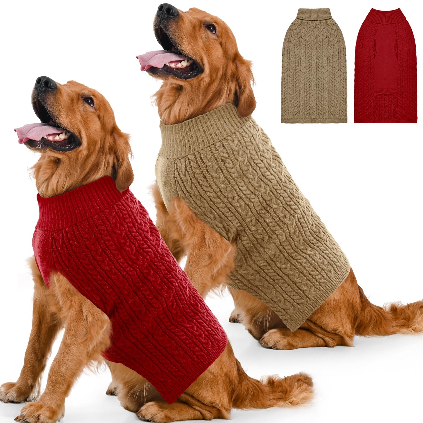 2 Pack Dog Sweaters for Small Dogs Winter Turtleneck Pullover Cable Knit Fleece Stretch Puppy Doggie Chihuahua Toy Poodle Yorkie Pomeranian Boy Girl Pet Clothes (S, Pink & Purple)