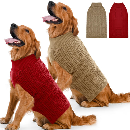 2 Pack Dog Sweaters for Small Dogs Winter Turtleneck Pullover Cable Knit Fleece Stretch Puppy Doggie Chihuahua Toy Poodle Yorkie Pomeranian Boy Girl Pet Clothes (S, Pink & Purple)