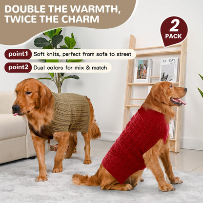 2 Pack Dog Sweaters for Small Dogs Winter Turtleneck Pullover Cable Knit Fleece Stretch Puppy Doggie Chihuahua Toy Poodle Yorkie Pomeranian Boy Girl Pet Clothes (S, Pink & Purple)